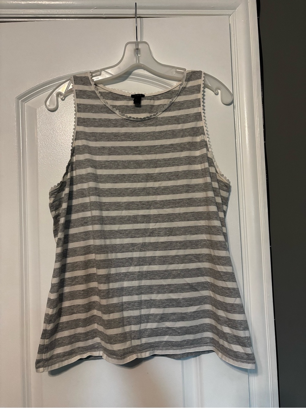 J Crew 100% Cotton Casual Striped Sleeveless Tank Top - Gray & White Large